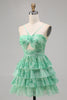 Load image into Gallery viewer, A Line Short White Blue Flower Tiered Homecoming Dress with Ruffles