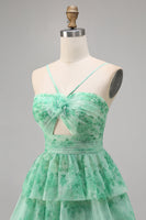 Load image into Gallery viewer, Purple Spaghetti Straps Short A Line Keyhole Homecoming Dress with Ruffles