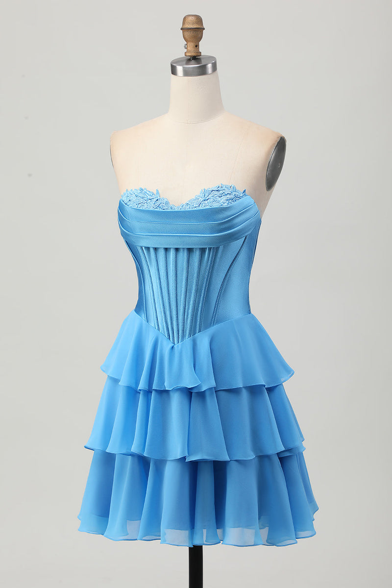 Load image into Gallery viewer, Fuchsia Sweetheart Corset Ruched Short Homecoming Dress with Appliques