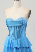 Load image into Gallery viewer, Blue Sweetheart Corset Ruched Short Homecoming Dress with Appliques