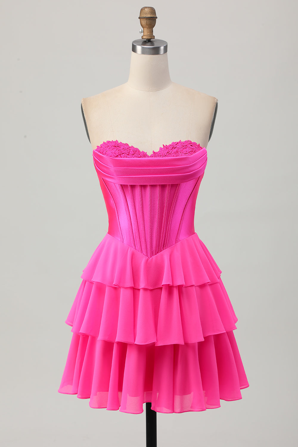 Fuchsia Sweetheart Corset Ruched Short Homecoming Dress with Appliques