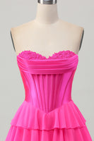 Load image into Gallery viewer, Fuchsia Sweetheart Corset Ruched Short Homecoming Dress with Appliques
