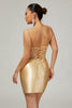 Load image into Gallery viewer, Sparkly Golden Corset Satin Rhinestones Tight Short Homecoming Dress