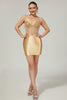 Load image into Gallery viewer, Sparkly Golden Corset Satin Rhinestones Tight Short Homecoming Dress