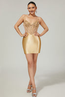 Load image into Gallery viewer, Sparkly Golden Corset Satin Rhinestones Tight Short Homecoming Dress