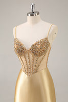 Load image into Gallery viewer, Sparkly Golden Corset Satin Rhinestones Tight Short Homecoming Dress