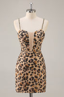 Load image into Gallery viewer, Sparkly Khaki Leopard Sequin Short Corset Tight Homecoming Dress