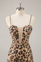 Load image into Gallery viewer, Sparkly Khaki Leopard Sequin Short Corset Tight Homecoming Dress