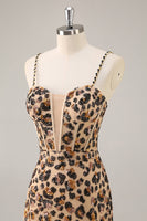 Load image into Gallery viewer, Sparkly Khaki Leopard Sequin Short Corset Tight Homecoming Dress