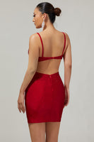 Load image into Gallery viewer, Sparkly Red Cut Out Tight Short Homecoming Dress with Beading