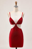 Load image into Gallery viewer, Sparkly Red Cut Out Tight Short Homecoming Dress with Beading