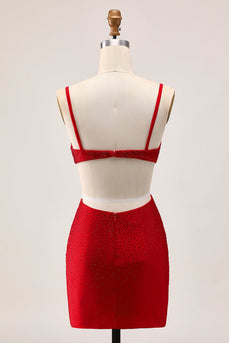 Sparkly Red Cut Out Tight Short Homecoming Dress with Beading