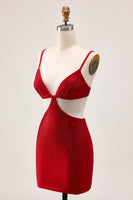 Load image into Gallery viewer, Sparkly Red Cut Out Tight Short Homecoming Dress with Beading