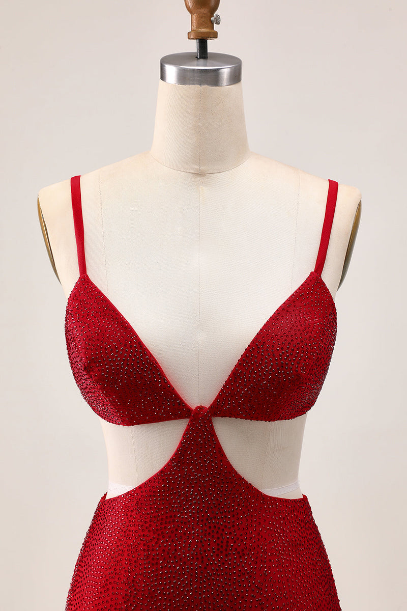 Load image into Gallery viewer, Sparkly Red Cut Out Tight Short Homecoming Dress with Beading