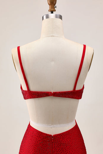 Sparkly Red Cut Out Tight Short Homecoming Dress with Beading