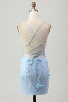 Load image into Gallery viewer, Sparkly Blue Corset Floral Tight Short Homecoming Dress with Sequins