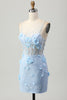 Load image into Gallery viewer, Sparkly Blue Corset Floral Tight Short Homecoming Dress with Sequins