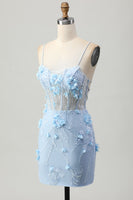 Load image into Gallery viewer, Sparkly Blue Corset Floral Tight Short Homecoming Dress with Sequins