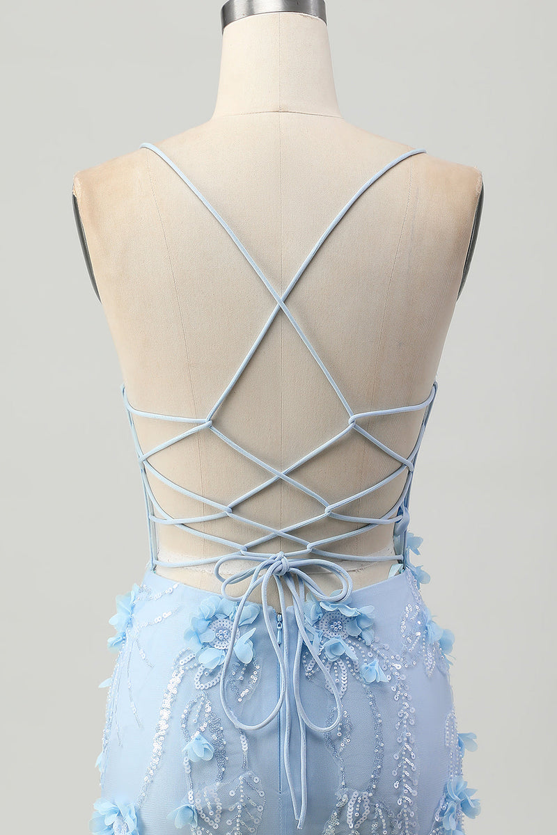 Load image into Gallery viewer, Sparkly Blue Corset Floral Tight Short Homecoming Dress with Sequins