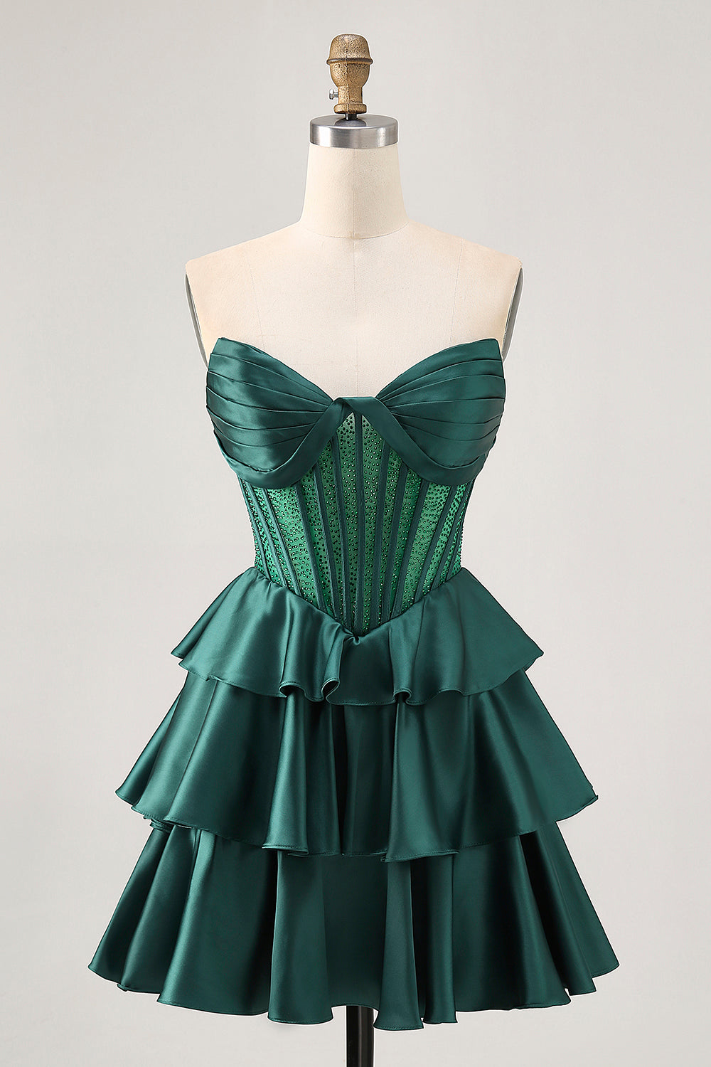 Sparkly Dark Green Corset Short Strapless Homecoming Dress with Beading