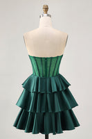 Load image into Gallery viewer, Sparkly Dark Green Corset Short Strapless Homecoming Dress with Beading