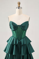 Load image into Gallery viewer, Sparkly Dark Green Corset Short Strapless Homecoming Dress with Beading