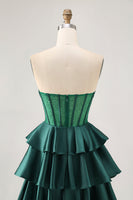 Load image into Gallery viewer, Sparkly Dark Green Corset Short Strapless Homecoming Dress with Beading