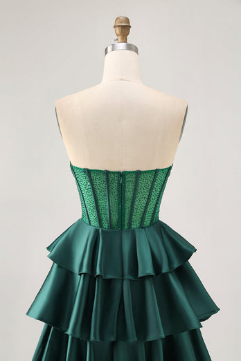 Sparkly Dark Green Corset Short Strapless Homecoming Dress with Beading