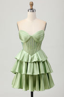 Load image into Gallery viewer, Sparkly Green Corset Strapless Ruffled Short Homecoming Dress with Beading