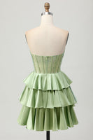 Load image into Gallery viewer, Sparkly Green Corset Strapless Ruffled Short Homecoming Dress with Beading