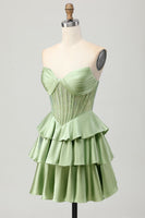 Load image into Gallery viewer, Sparkly Green Corset Strapless Ruffled Short Homecoming Dress with Beading