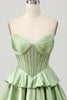 Load image into Gallery viewer, Sparkly Green Corset Strapless Ruffled Short Homecoming Dress with Beading