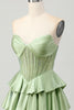 Load image into Gallery viewer, Sparkly Green Corset Strapless Ruffled Short Homecoming Dress with Beading