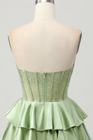 Load image into Gallery viewer, Sparkly Green Corset Strapless Ruffled Short Homecoming Dress with Beading