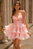 Load image into Gallery viewer, Floral Blue Ruched Strapless Short Homecoming Dress with Ruffles