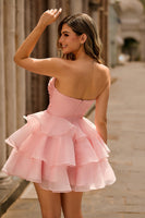 Load image into Gallery viewer, Floral Purple Tiered Strapless Short Homecoming Dress with Ruffles