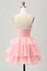 Load image into Gallery viewer, Floral Blue Ruched Strapless Short Homecoming Dress with Ruffles