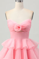 Load image into Gallery viewer, Green Strapless Ruched Ruffled Short Homecoming Dress with Flower
