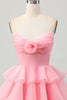 Load image into Gallery viewer, Floral Blush Strapless Ruched Short Homecoming Dress with Ruffles