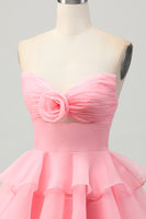 Load image into Gallery viewer, Floral Blush Strapless Ruched Short Homecoming Dress with Ruffles