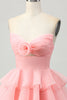 Load image into Gallery viewer, Floral Blue Ruched Strapless Short Homecoming Dress with Ruffles