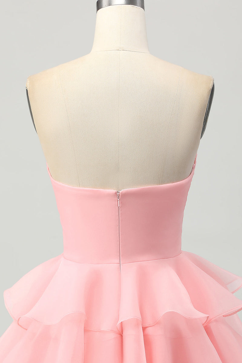 Load image into Gallery viewer, Floral Blue Ruched Strapless Short Homecoming Dress with Ruffles