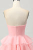 Load image into Gallery viewer, Floral Purple Tiered Strapless Short Homecoming Dress with Ruffles