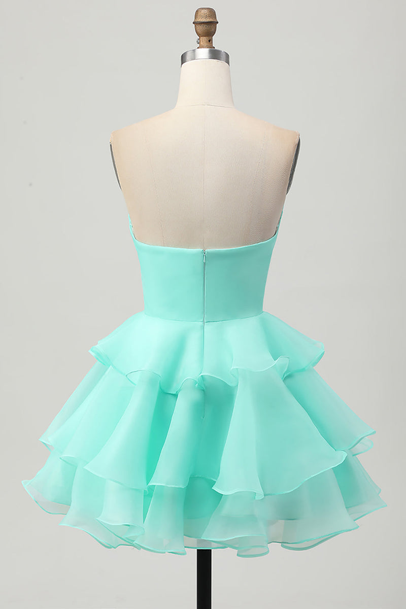 Load image into Gallery viewer, Floral Blush Strapless Ruched Short Homecoming Dress with Ruffles