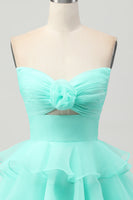 Load image into Gallery viewer, Green Strapless Ruched Ruffled Short Homecoming Dress with Flower