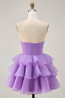 Load image into Gallery viewer, Floral Blue Ruched Strapless Short Homecoming Dress with Ruffles