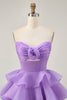 Load image into Gallery viewer, Floral Blue Ruched Strapless Short Homecoming Dress with Ruffles