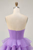 Load image into Gallery viewer, Floral Blue Ruched Strapless Short Homecoming Dress with Ruffles