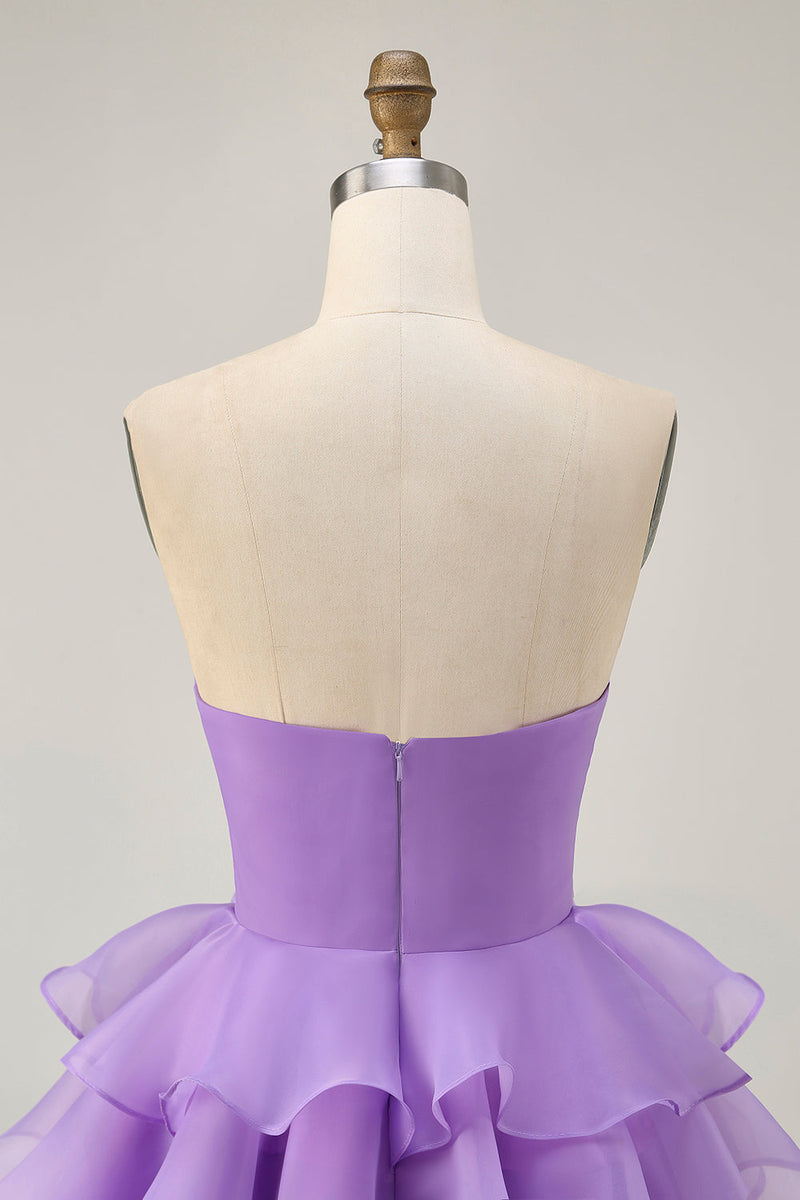 Load image into Gallery viewer, Floral Blue Ruched Strapless Short Homecoming Dress with Ruffles