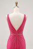 Load image into Gallery viewer, Sparkly Fuchsia V-Neck Tight Short Homecoming Dress with Beading